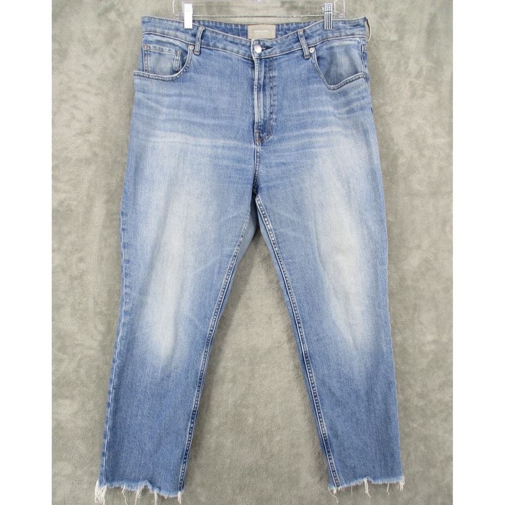 Everlane Jeans Womens Size 33 Crop Curvy Cheeky Raw Hem Distressed Stretch Denim